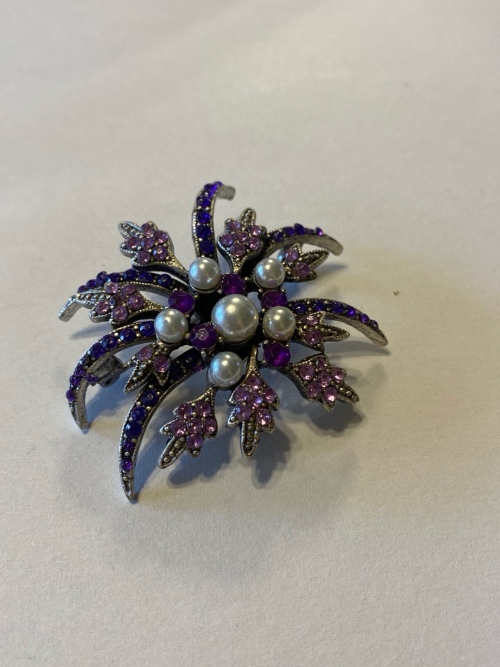 Purple Pearl Floral Burst Brooch - Women Jewelry